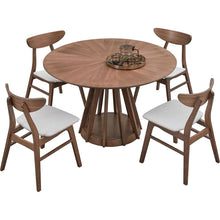 Carregar imagem no visualizador da galeria, (1 Table+4 Chairs)Modern Dining Table Set of 5 pcs,Wooden Dining Table and Upholstered Chairs for Living Room,Round Kitchen Set with Sturdy Legs for Restaurant,Walnut
