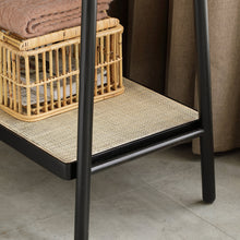 Load image into Gallery viewer, (Black) Solid Oak Wood Clothes Rack, Black Rattan Hanger Rack-clothes Rack with Shelves, Cloth Hanger Standing Garment Racks for Hanging Clothes
