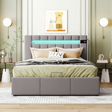 Load image into Gallery viewer, Upholstered Bed Full Size with LED light, Bluetooth Player and USB Charging, Hydraulic Storage Bed in Gray Velvet Fabric
