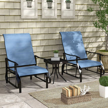 Carregar imagem no visualizador da galeria, 3-Piece Outdoor Gliders Set Bistro Set with Steel Frame, Tempered Glass Top Table for Patio, Garden, Backyard, Lawn, Light Blue
