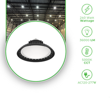 Cargar imagen en el visor de la galería, 240W UFO LED High Bay Light with 36,000 Lumens, 5000K Daylight , for Warehouse, Factory, and Other Industrial Applications
