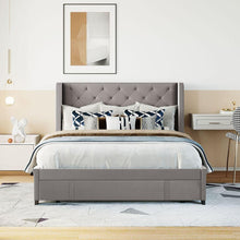 Load image into Gallery viewer, Queen Size Storage Bed Velvet Upholstered Platform Bed with Wingback Headboard and a Big Drawer (Gray)
