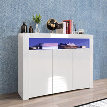 Cargar imagen en el visor de la galería, Living Room Sideboard Storage Cabinet Black High Gloss with LED Light, Modern Kitchen Unit Cupboard Buffet Wooden Storage Display Cabinet TV Stand with 3 Doors for Hallway Dining Room
