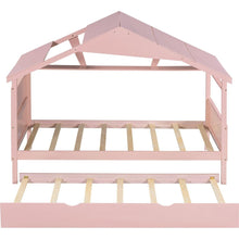 Load image into Gallery viewer, Wood Twin Size House Bed with Trundle and Storage, Pink
