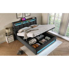 Carregar imagem no visualizador da galeria, Full size Upholstered Platform bed with a Hydraulic Storage System, LED and USB Charging, Grey (without mattress)
