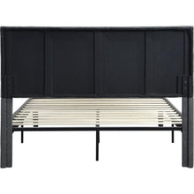 Carregar imagem no visualizador da galeria, Full Size Upholstered Platform Bed Frame with Headboard, Strong Wood Slat Support, Mattress Foundation, No Box Spring Needed, Easy Assembly, Gray
