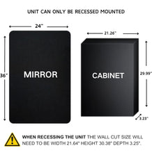 Load image into Gallery viewer, TEHOME Farmhouse Matt Black Recessed Bathroom Medicine Cabinet with Mirror Rounded Rectangle Metal Framed Medicine Cabinet with Beveled Mirror 24x36&quot;
