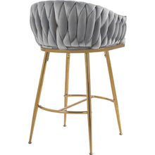 Carregar imagem no visualizador da galeria, 26&quot; Counter height bar stools Set of 2,velvet kitchen island counter bar stool with hand- wave back,golden chromed base and foot rest(GREY)
