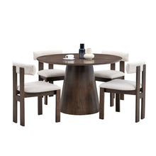 Load image into Gallery viewer, (1 Table with 4 Chairs)Wooden Dining Table Set, Modern Round MDF Kitchen Table and Boucle Upholstered Dining Chairs for Dining Room, Kitchen, Saving Space, Brown
