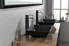 Cargar imagen en el visor de la galería, 13.0&quot; L -18.13&quot; W -4&quot; H Matte Shell Glass Rectangular Vessel Bathroom Sink in Black with Matte Black Faucet and Pop-Up Drain in Matte Black
