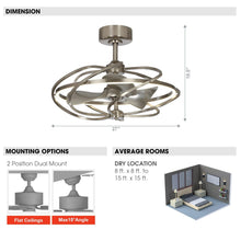 Load image into Gallery viewer, 27&quot; Bucholz Industrial DC Motor Brushed Nickel Downrod Mount Reversible Ceiling Fan with Lighting and Remote Control
