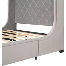 Load image into Gallery viewer, Queen Size Storage Bed Velvet Upholstered Platform Bed with Wingback Headboard and a Big Drawer (Gray)

