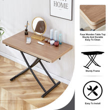 Carregar imagem no visualizador da galeria, Modern minimalist multifunctional lifting table, 0.8-inch wood grain craft sticker desktop, black metal legs. Paired with 4 faux leather upholstered dining chairs with black metal legs
