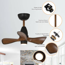 Cargar imagen en el visor de la galería, 28&quot; Kwang Farmhouse DC Motor Downrod Mount Reversible Ceiling Fan with LED Lighting and Remote Control
