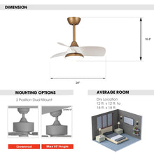 Cargar imagen en el visor de la galería, 28&quot; Modern DC Motor Downrod Mount Reversible Ceiling Fan with LED Lighting and Remote Control
