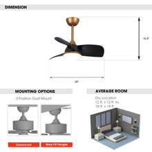 Cargar imagen en el visor de la galería, 28&quot; Modern DC Motor Downrod Mount Reversible Ceiling Fan with LED Lighting and Remote Control
