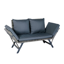 Load image into Gallery viewer, 1 PCS Patio Wicker Side Foldable Bench Patio Backyard Conversation Bench Grey Wicker + Dark Grey Cushion

