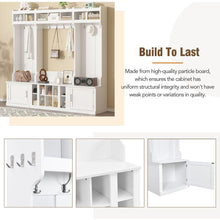 Load image into Gallery viewer, Wide Design Hall Tree with Storage and Bench, 4-IN-1 Multi-functional Entryway Bench with Coat Rack and Shoe Cubbies, Practical Furniture for Hallway, White
