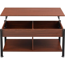 Load image into Gallery viewer, Metal coffee table,desk,with a lifting table,and hidden storage space.There were two removable wicker baskets that could be placed in any space such as the living room,color:brownwith solid wood grain
