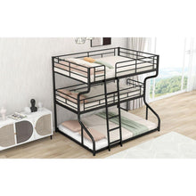 Carregar imagem no visualizador da galeria, Full XL over Twin XL over Queen Size Triple Bunk Bed with Long and Short Ladder,Black
