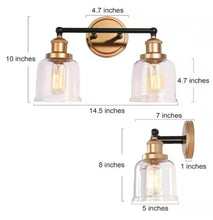 Load image into Gallery viewer, Uolfin Modern Dome Bathroom Vanity Light 2-Light Black and Brass Bell Wall Sconce Light with Clear Glass
