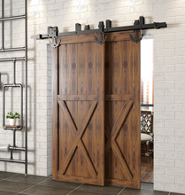 Load image into Gallery viewer, Double Track U-Shape Bypass Sliding Barn Door Hardware Kit - Anchor Design Roller
