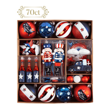 Carregar imagem no visualizador da galeria, USA Flag Inspired Patriotic Ornament Set, 70pc Red White Blue Baubles
