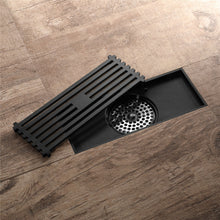 Load image into Gallery viewer, 8 Inch Shower Linear Matte black Drain Rectangular Floor Drain with Accessories Square Hole Pattern Cover Grate Removable Matte Black Brass
