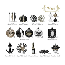 Carregar imagem no visualizador da galeria, Halloween Christmas Tree Ornaments Set, 70-Piece Black &amp; White Gothic Ornaments
