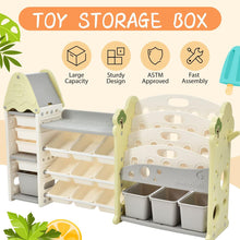 Load image into Gallery viewer, Kids Bookshelf Toy Storage Organizer with 17 Bins and 5 Bookshelves, Multi-functional Nursery Organizer Kids Furniture Set Toy Storage Cabinet Unit with HDPE Shelf and Bins
