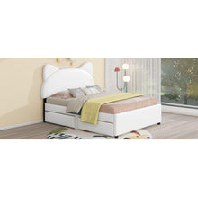 Load image into Gallery viewer, Full Size Upholstered Platform Bed with Cartoon Ears Shaped Headboard and 2 Drawers, White
