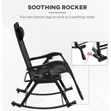 Load image into Gallery viewer, 2 Pieces Outdoor Rocking Chairs, Foldable Reclining Zero Gravity Lounge Rocker with Pillow, Cup &amp; Phone Holder, Combo Design with Folding Legs, Black
