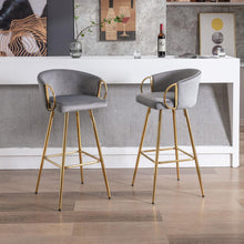 Carregar imagem no visualizador da galeria, 26 Inch Set of 2 Bar Stools, with Chrome Footrest and Base Velvet + Golden Leg Simple Bar Stool, GRAY

