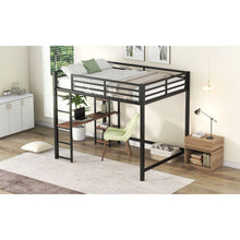 Load image into Gallery viewer, Full Size Metal Loft Bed with Built-in Desk and Storage Shelves, Black
