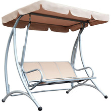 Cargar imagen en el visor de la galería, 3-Seat Outdoor Porch Swing Chair, Patio Swing Glider with Adjustable Canopy, Breathable Seat, and Steel Frame for Garden, Poolside, Backyard, Beige
