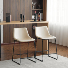 Load image into Gallery viewer, (Set of 2) Vintage Style 24-Inch Armless Industrial Faux Leather Counter Stool with Metal Legs and Footrest for Kitchen Island, Cafe, Pub, Bar Counter, Cream and Black
