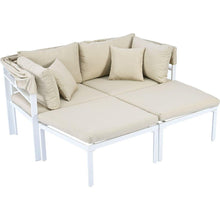 Cargar imagen en el visor de la galería, 3-Piece Patio Daybed with Retractable Canopy Outdoor Metal Sectional Sofa Set Sun Lounger with Cushions for Backyard, Porch, Poolside, Beige
