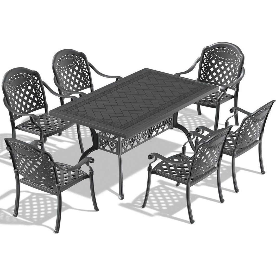 (Cushions In Random Colors)7-Piece Set Of Cast Aluminum Patio Furniture With Cushions