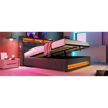 Carregar imagem no visualizador da galeria, Full size Upholstered Platform bed with a Hydraulic Storage System, LED and USB Charging, Grey (without mattress)
