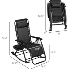 Load image into Gallery viewer, 2 Pieces Outdoor Rocking Chairs, Foldable Reclining Zero Gravity Lounge Rocker with Pillow, Cup &amp; Phone Holder, Combo Design with Folding Legs, Black

