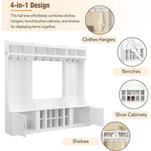 Load image into Gallery viewer, Wide Design Hall Tree with Storage and Bench, 4-IN-1 Multi-functional Entryway Bench with Coat Rack and Shoe Cubbies, Practical Furniture for Hallway, White
