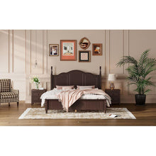 Carregar imagem no visualizador da galeria, 3-Pieces Bedroom Sets,Queen Size Wood Platform Bed and Two Nightstands-Dark Walnut
