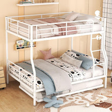 Load image into Gallery viewer, Full XL Over Queen Metal Bunk Bed with Trundle, White
