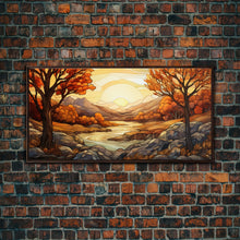 Carregar imagem no visualizador da galeria, Fall Centerpiece Landscape Painting Canvas Print, Stained Glass Style Art, Stained Glass Wall Art, Autumn Decor, Rustic Fall Art, Fall Decor
