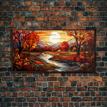 Carregar imagem no visualizador da galeria, Fall Centerpiece Landscape Painting Canvas Print, Stained Glass Style Art, Stained Glass Wall Art, Autumn Decor, Rustic Fall Art, Fall Decor
