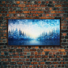 Carregar imagem no visualizador da galeria, A Winter Scene, Framed Canvas Print, Mosaic Style Painting Print, Stained Glass Style Art, Above Mantle Art, Living Room Decor
