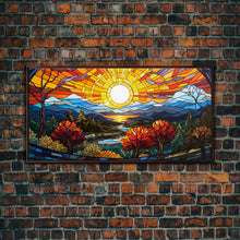 Cargar imagen en el visor de la galería, Stained Glass Wall Art, Abstract Wall Print, Sunset Art, Canvas Print, Wall Hanging, Panoramic Art, Bookshelf Decor, New Home Gift Ideas

