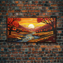 Carregar imagem no visualizador da galeria, Fall Wall Art, Abstract Wall Print, Sunset Art, River Art, Canvas Print, Wall Hanging, Panoramic Art, Nature Lover Gift, Above Bed Decor
