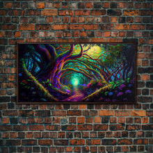 Cargar imagen en el visor de la galería, Fantasy wall art, canvas print, magical forest, fantasy landscape art, ready to hang wall art, magical glowing forest fantasy art
