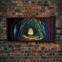 Load image into Gallery viewer, The Path through The Trees, Fantasy Art, Framed Canvas Print, RPG concept Art, Magical glowing forest
